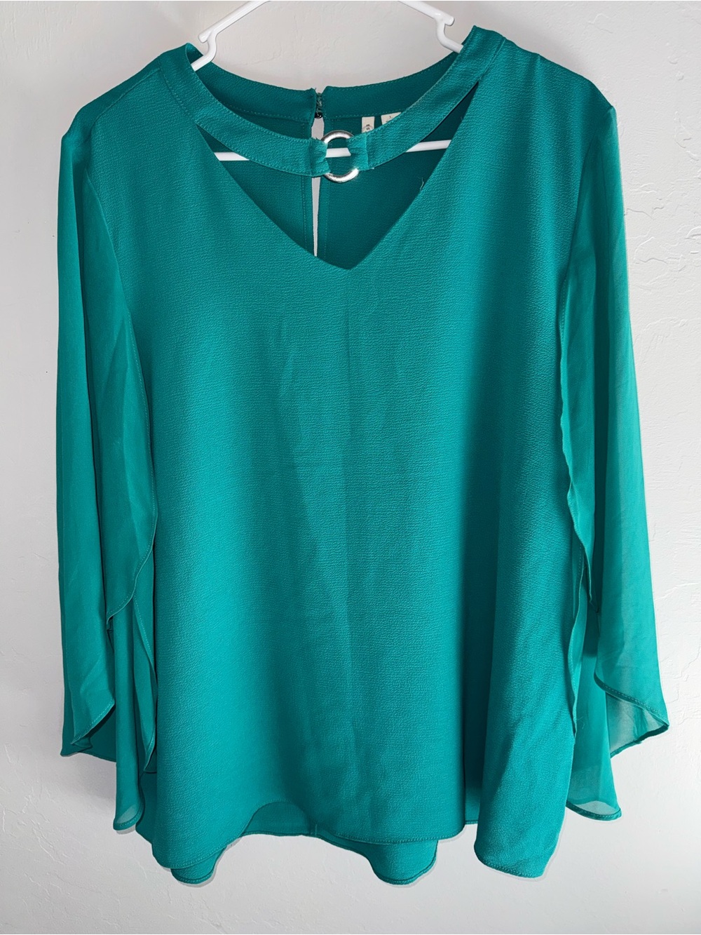 C EST. 1946 Women's Teal V-Neck Blouse with Ring Neck Detail